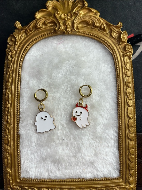 Accessories - Handmade White Ghost Charm Earrings with Gold Hoops - Halloween